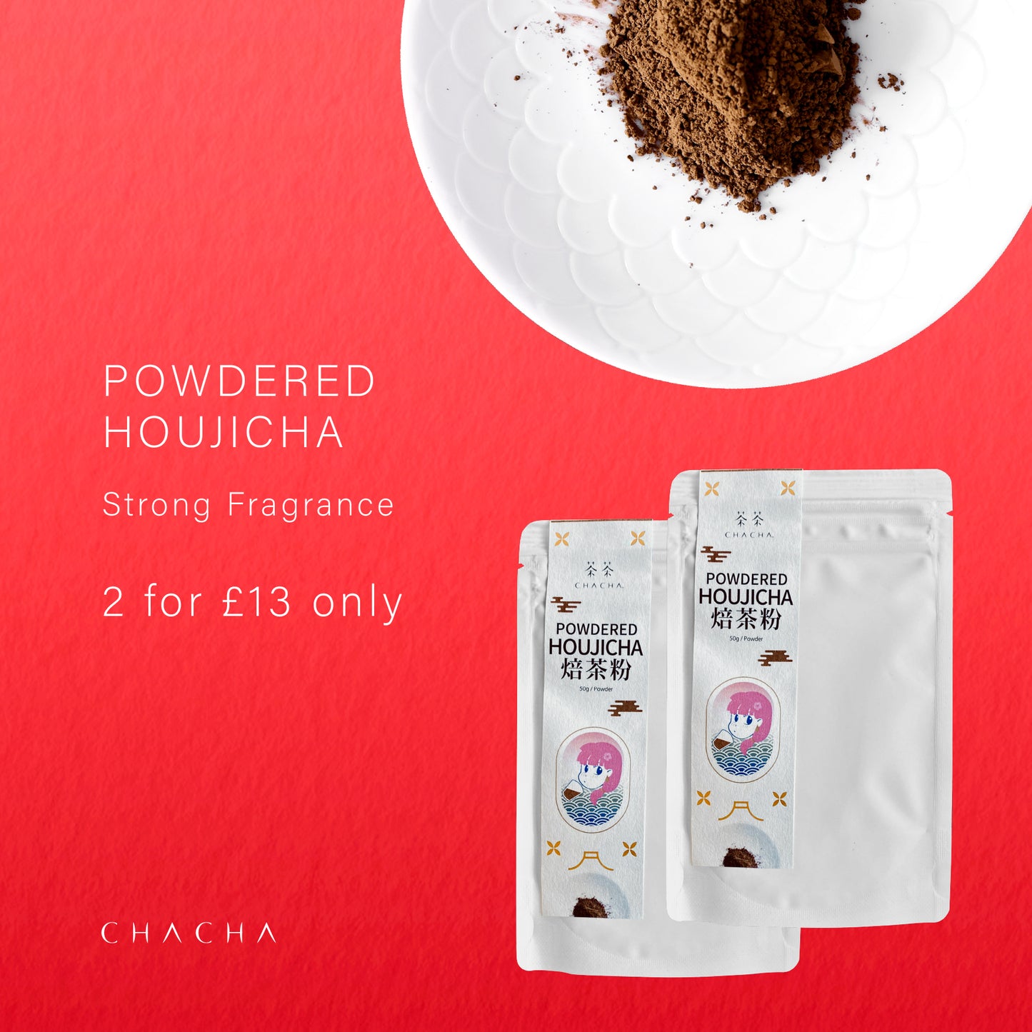 CHA CHA Houjicha Powder (Japanese Tea) 焙茶粉 50g x 2 bags